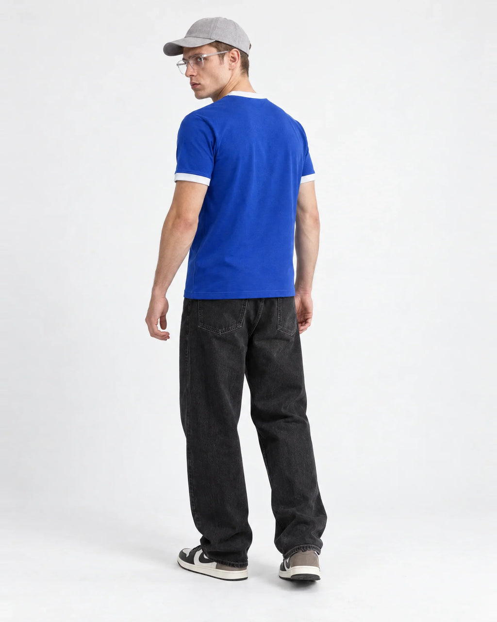 Alpha Star Ringer Tees — full-body rear view on model