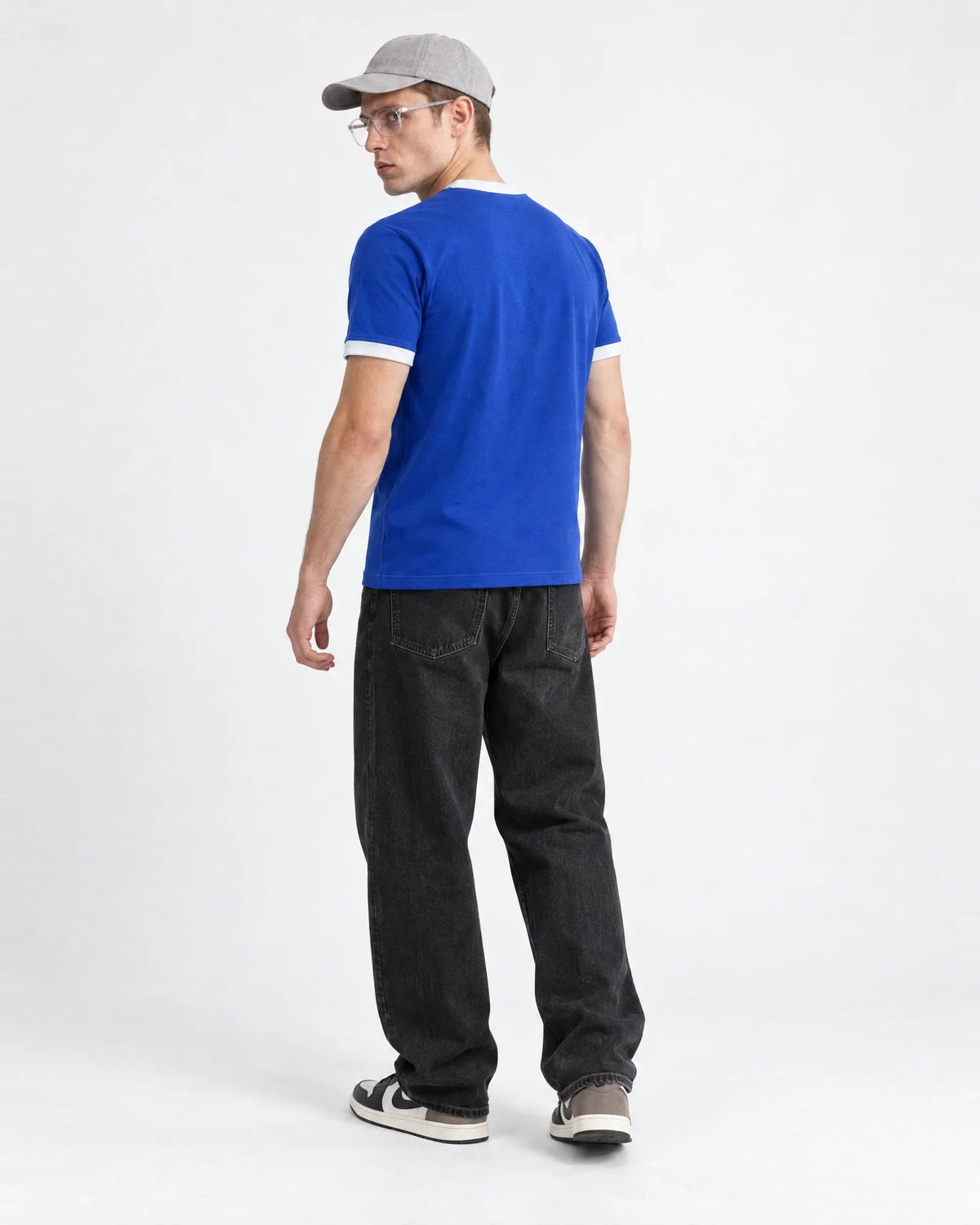 Alpha Star Ringer Tees — full-body rear view on model