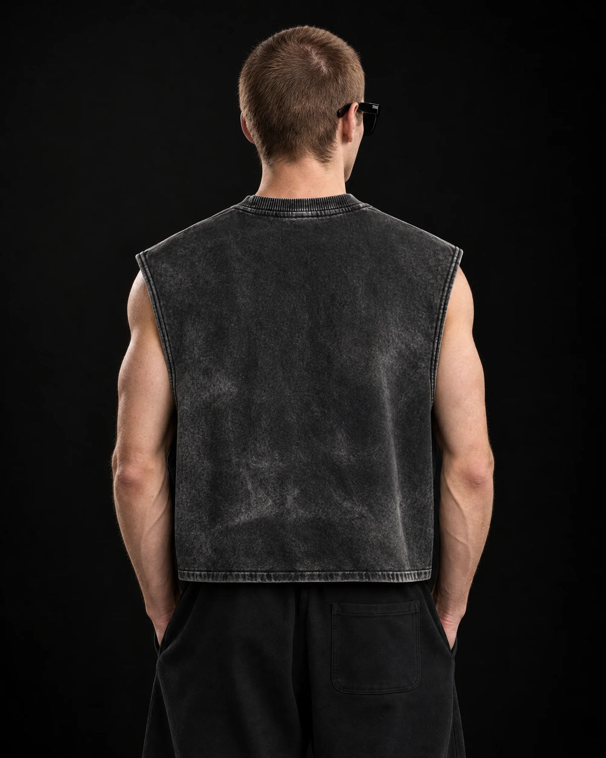 AM/PSY Oversized Vest – back view on model
