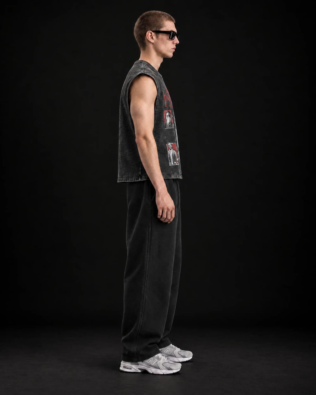 AM/PSY Oversized Vest – side view on model