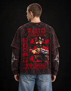 Arthur Morgan Wanted Long Sleeve Acid Wash Tee — back view on model
