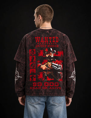 Arthur Morgan Wanted Long Sleeve Acid Wash Tee