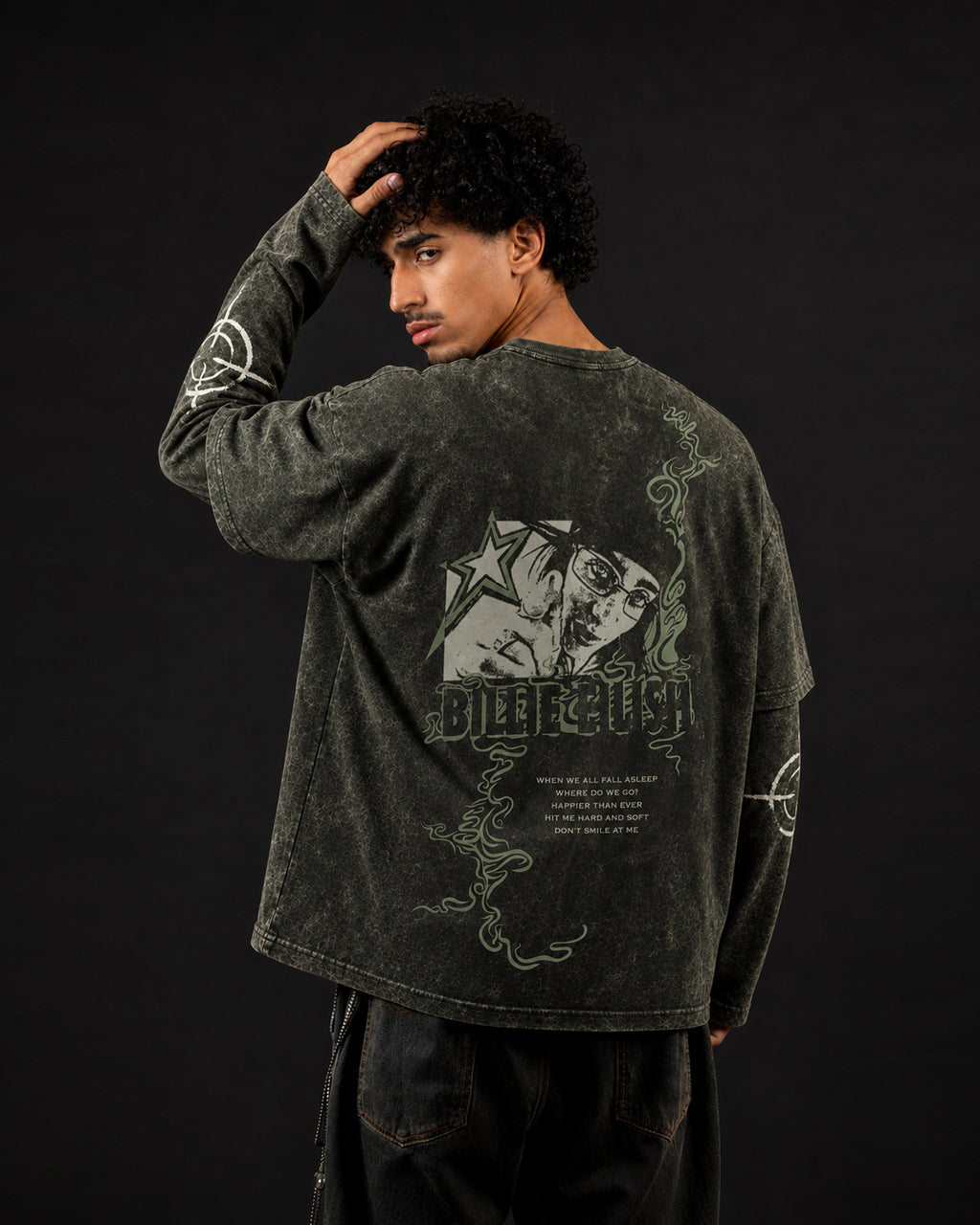 Ocean Eyes Acid Wash Layered Full Sleeve Oversized T-shirt