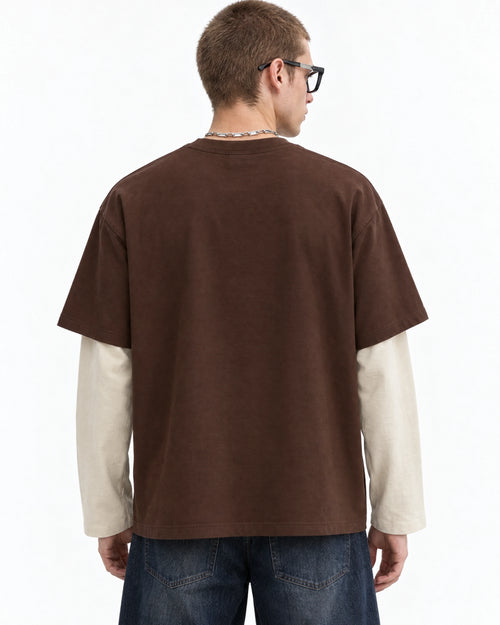 Brown & Cream “00”  Oversized Layered T-Shirt