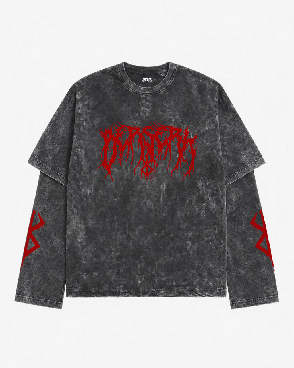 Berserk Grey Acid-Wash  Oversized Layered Graphic T-shirt