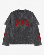 Berserk Grey Acid-Wash  Oversized Layered Graphic T-shirt