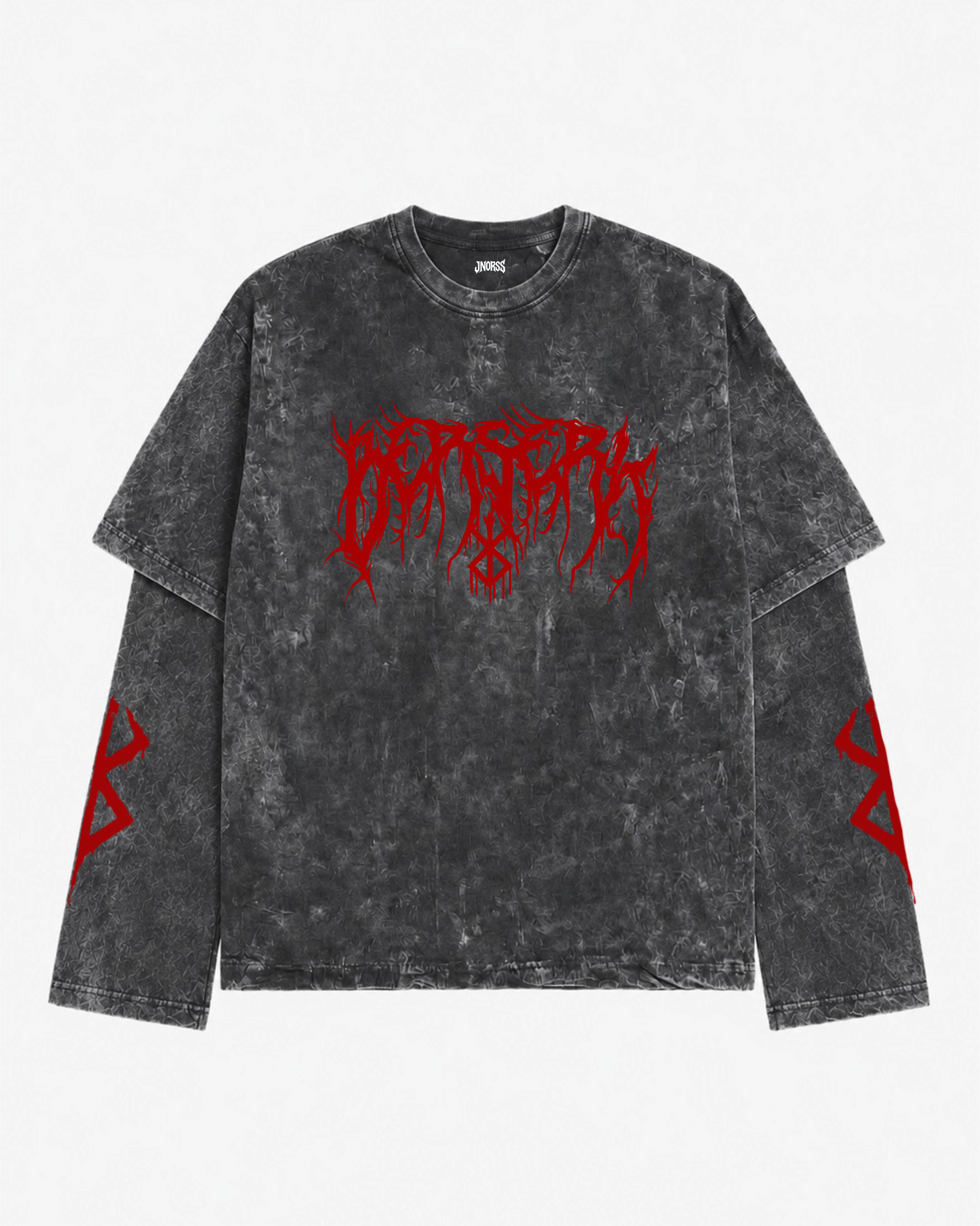 Berserk Grey Acid-Wash  Oversized Layered Graphic T-shirt