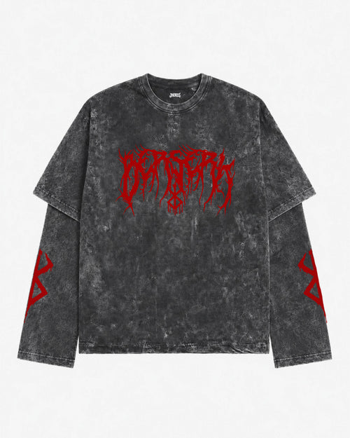 Berserk Grey Acid-Wash  Oversized Layered Graphic T-shirt