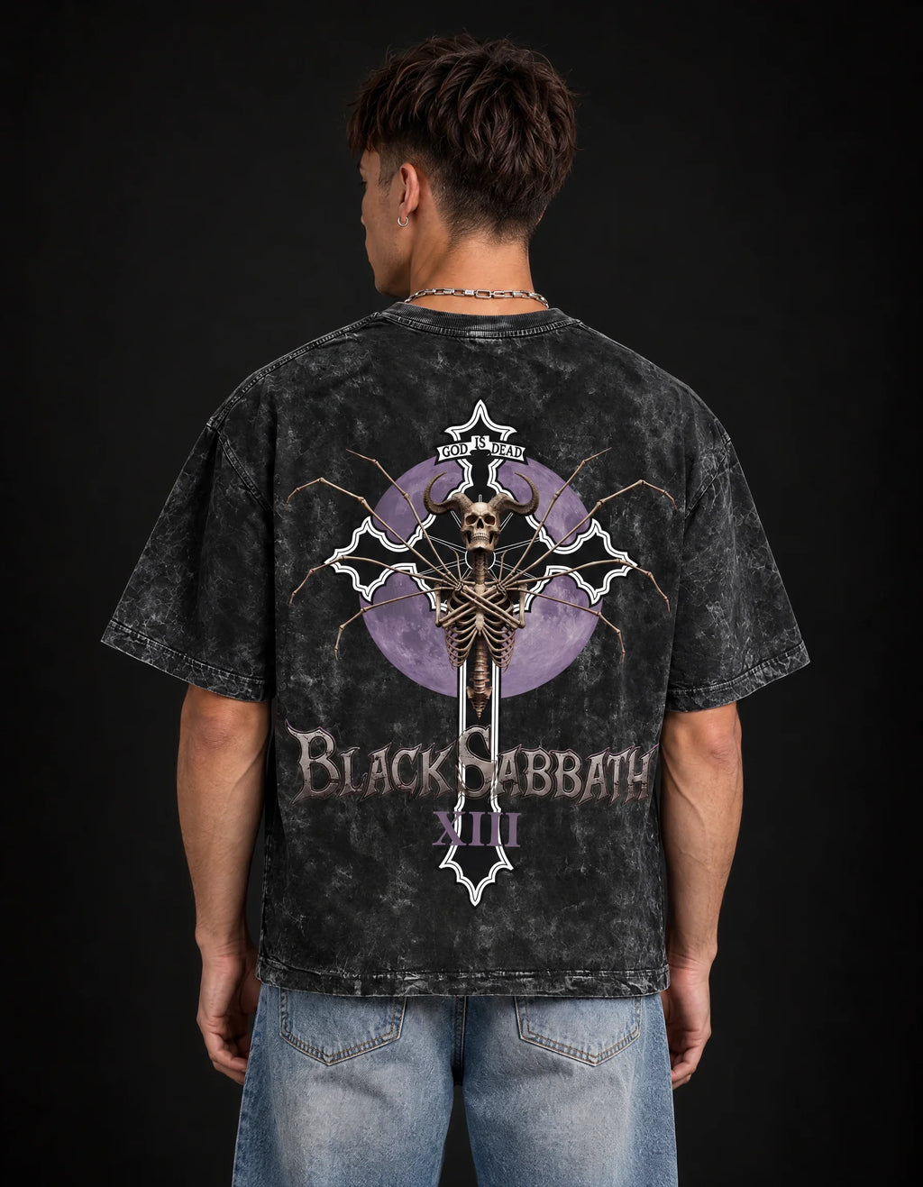 Black Sabbath Purple Eclipse Boxy Acid Wash Tee — back view