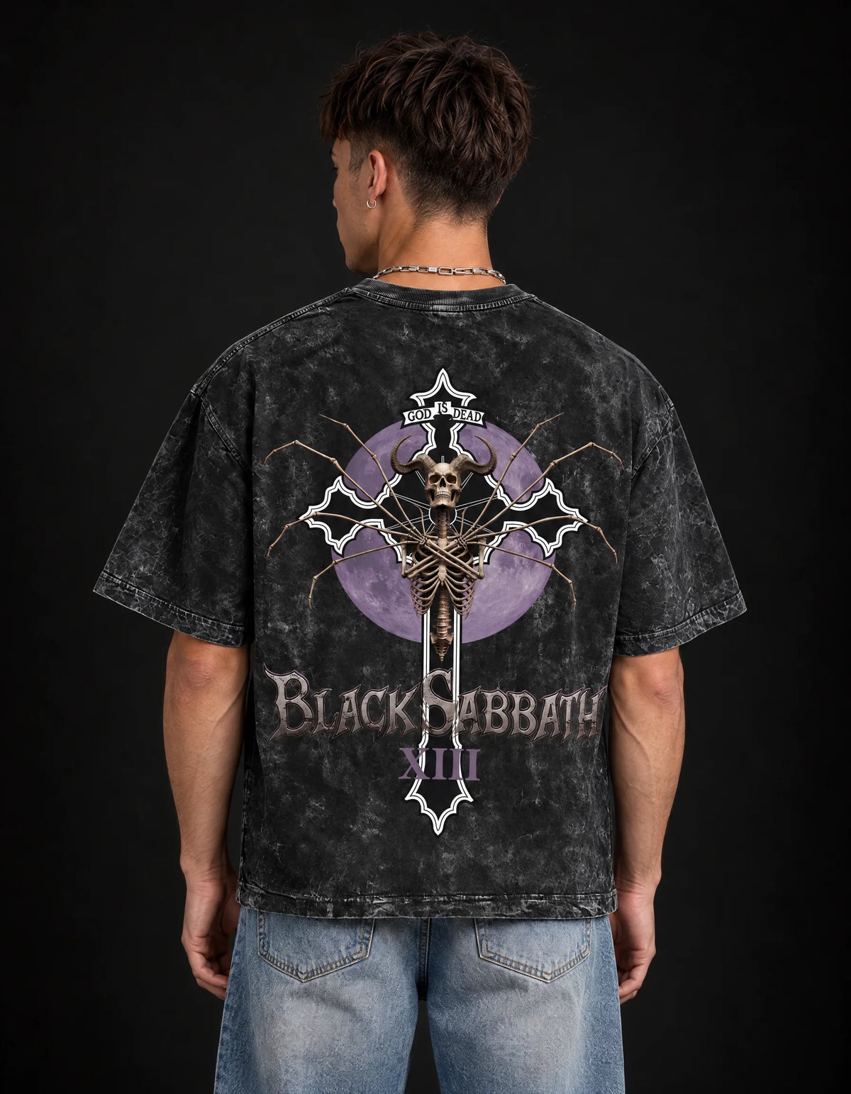 Black Sabbath Purple Eclipse Boxy Acid Wash Tee — back view