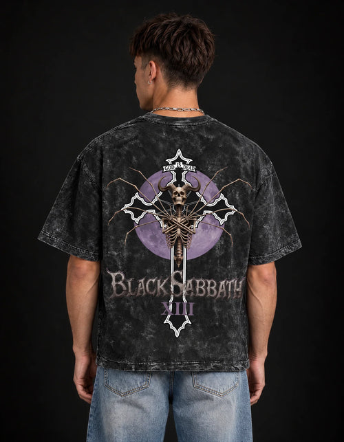 Black Sabbath Purple Eclipse Boxy Acid Wash Tee — back view