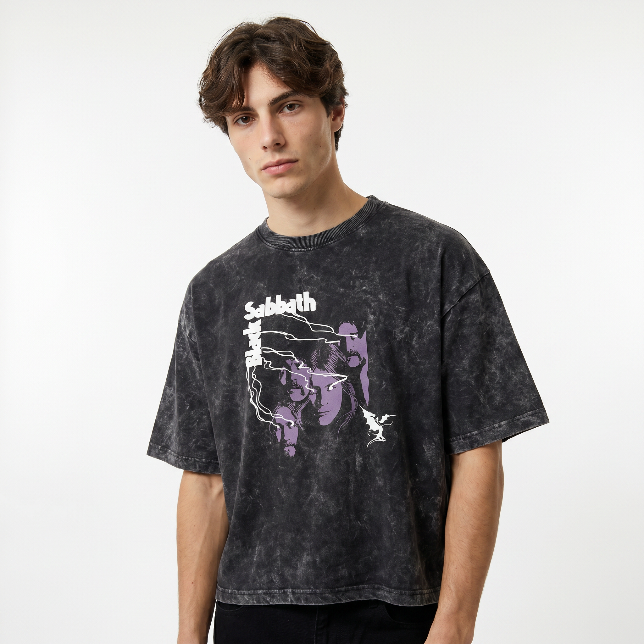 Black Sabbath Purple Eclipse Boxy Acid Wash Tee