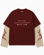 Vintage Rock Layered Oversized T-Shirt – Mahroon & Beige
