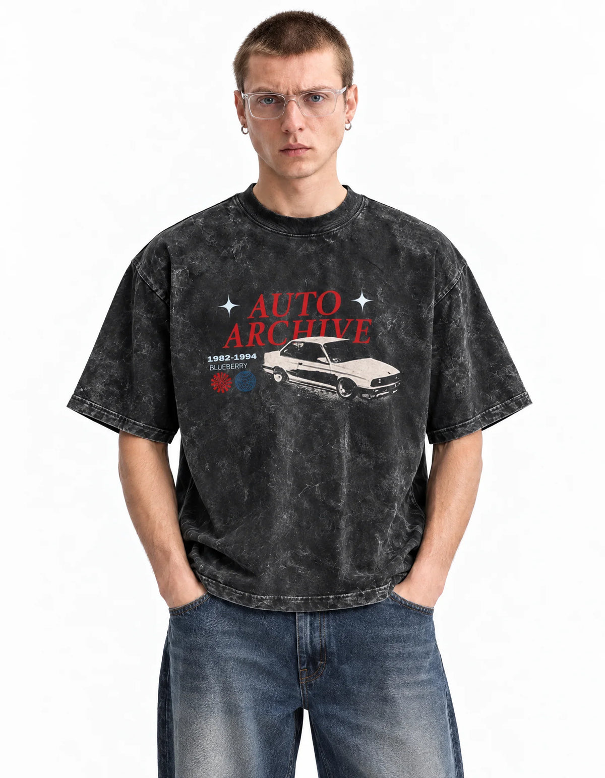 BMW E30 Auto Archive Acid Wash Oversized Tee — front view