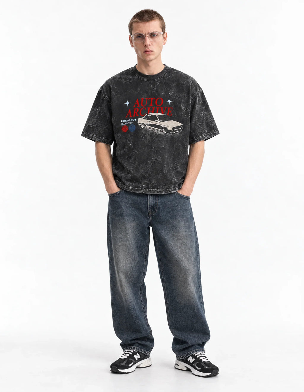 BMW E30 Auto Archive Acid Wash Oversized Tee — full-body view
