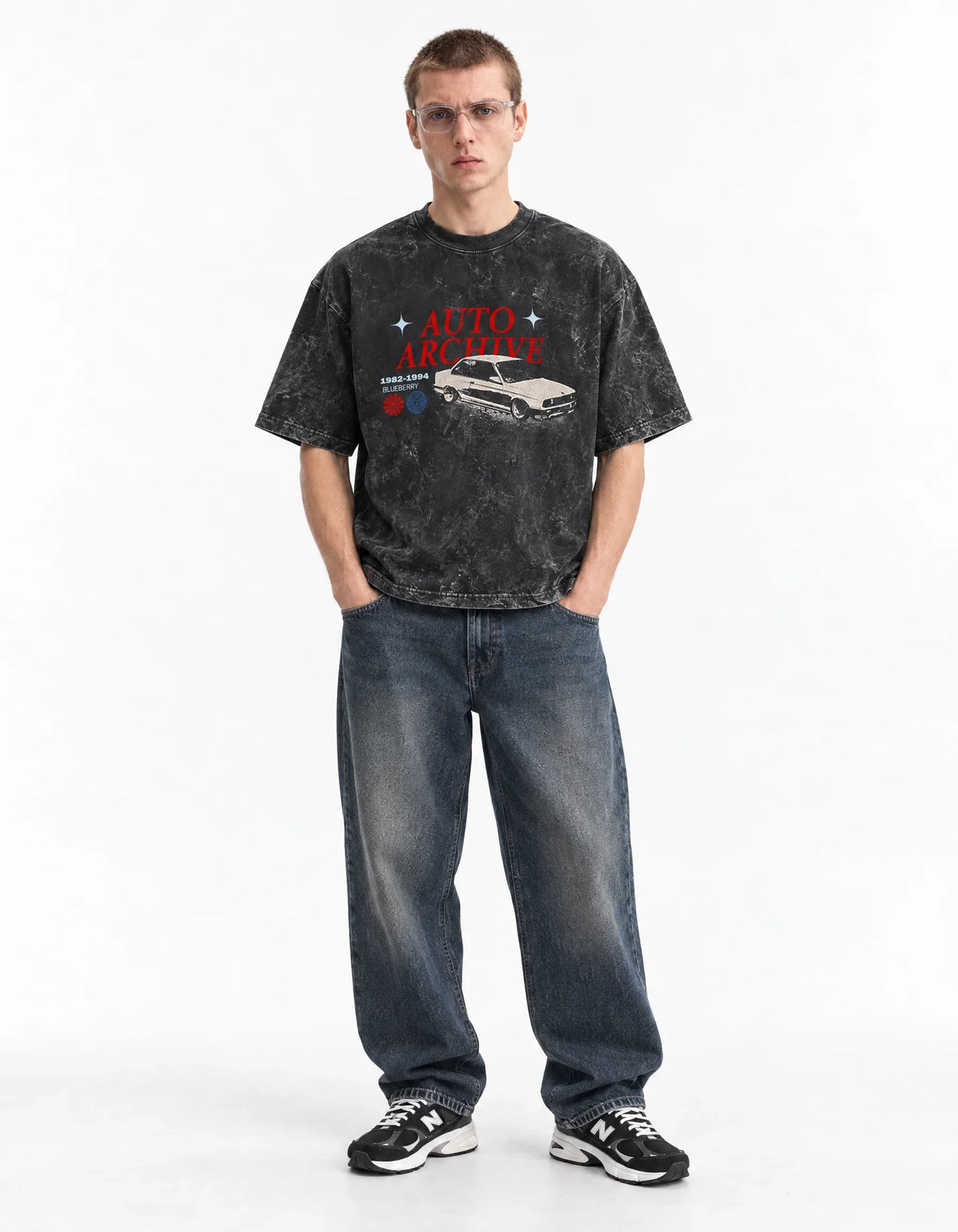BMW E30 Auto Archive Acid Wash Oversized Tee — full-body view