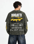 Bugatti Chiron Pur Sport Vintage Wash Layered Full Sleeve T-Shirt — back view on model