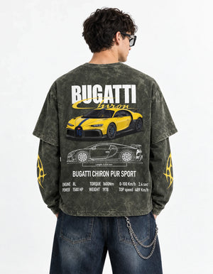 Bugatti Chiron Pur Sport Vintage Wash Layered Full Sleeve T-Shirt