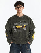 Bugatti Chiron Pur Sport Vintage Wash Layered Full Sleeve T-Shirt — front view on model