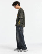 Bugatti Chiron Pur Sport Vintage Wash Layered Full Sleeve T-Shirt — side view on model showing layered sleeves