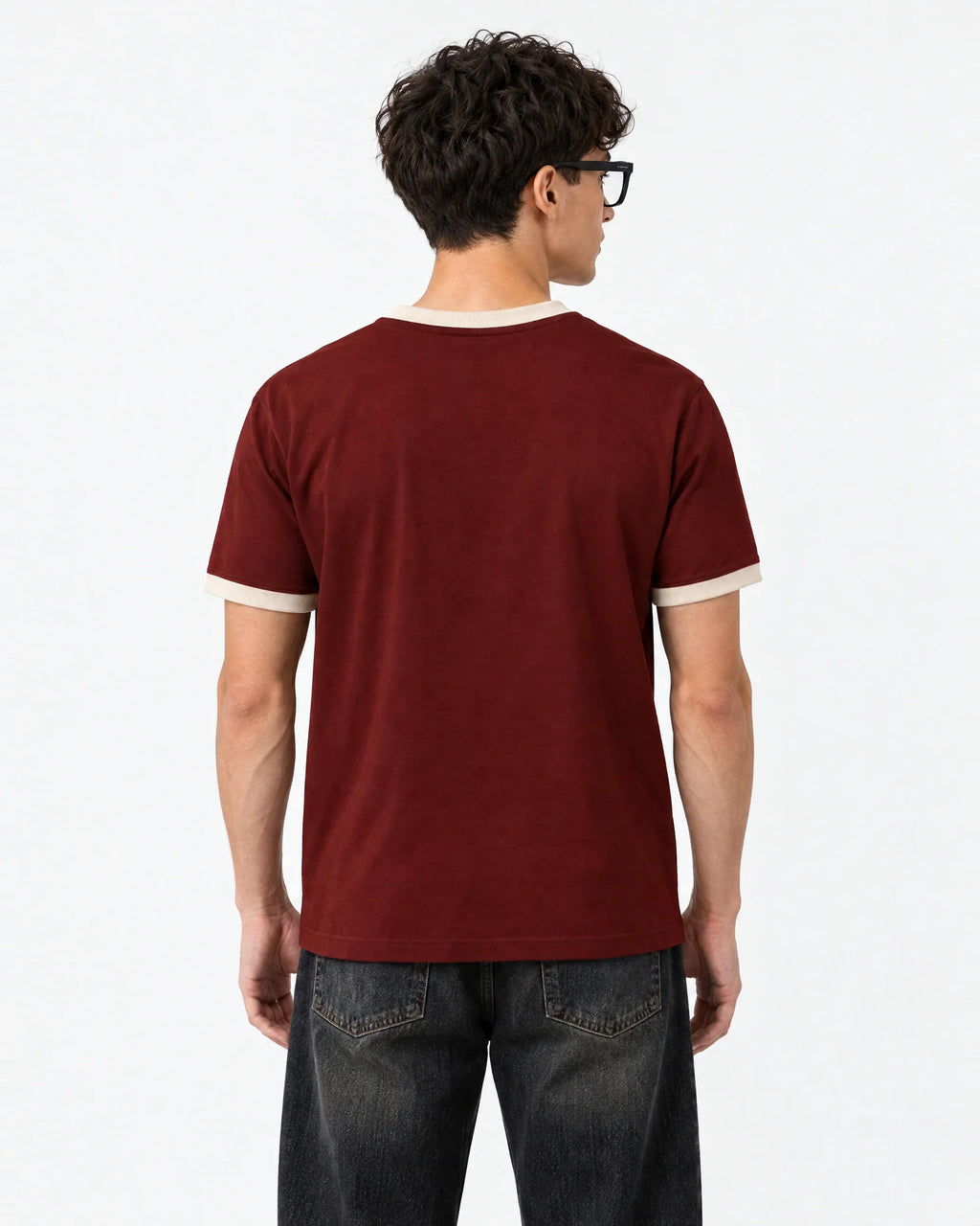 Daddy Contrast Ringer Tee — back view on model