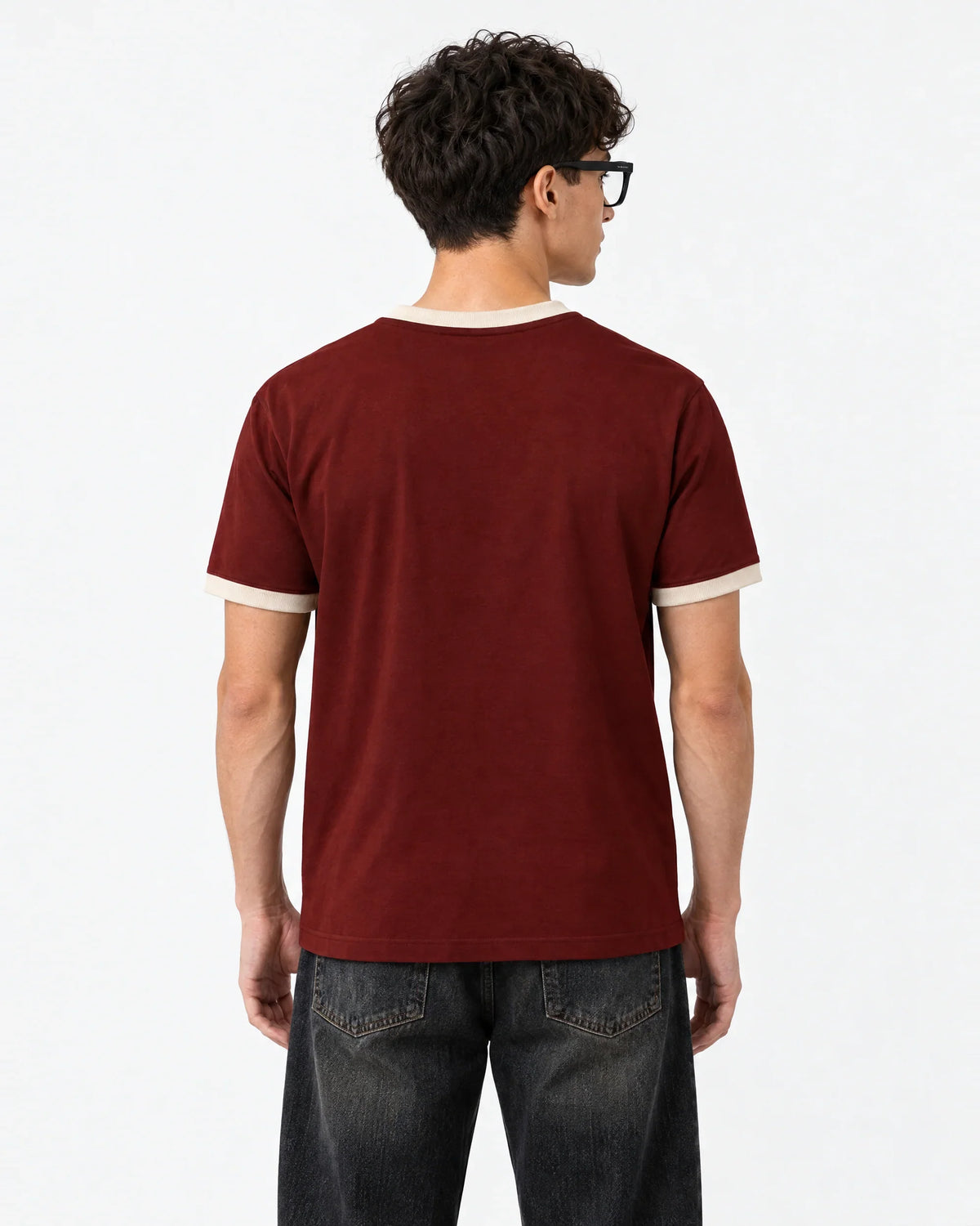 Daddy Contrast Ringer Tee — back view on model