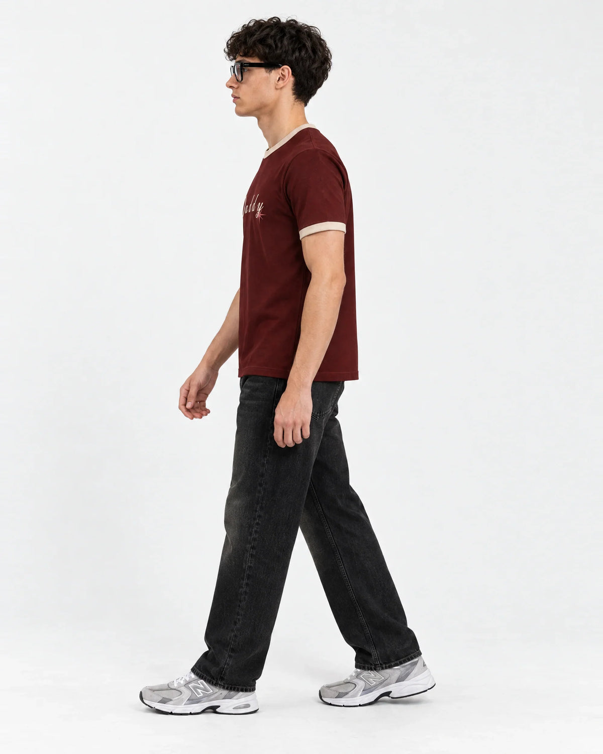 Daddy Contrast Ringer Tee — side view on model