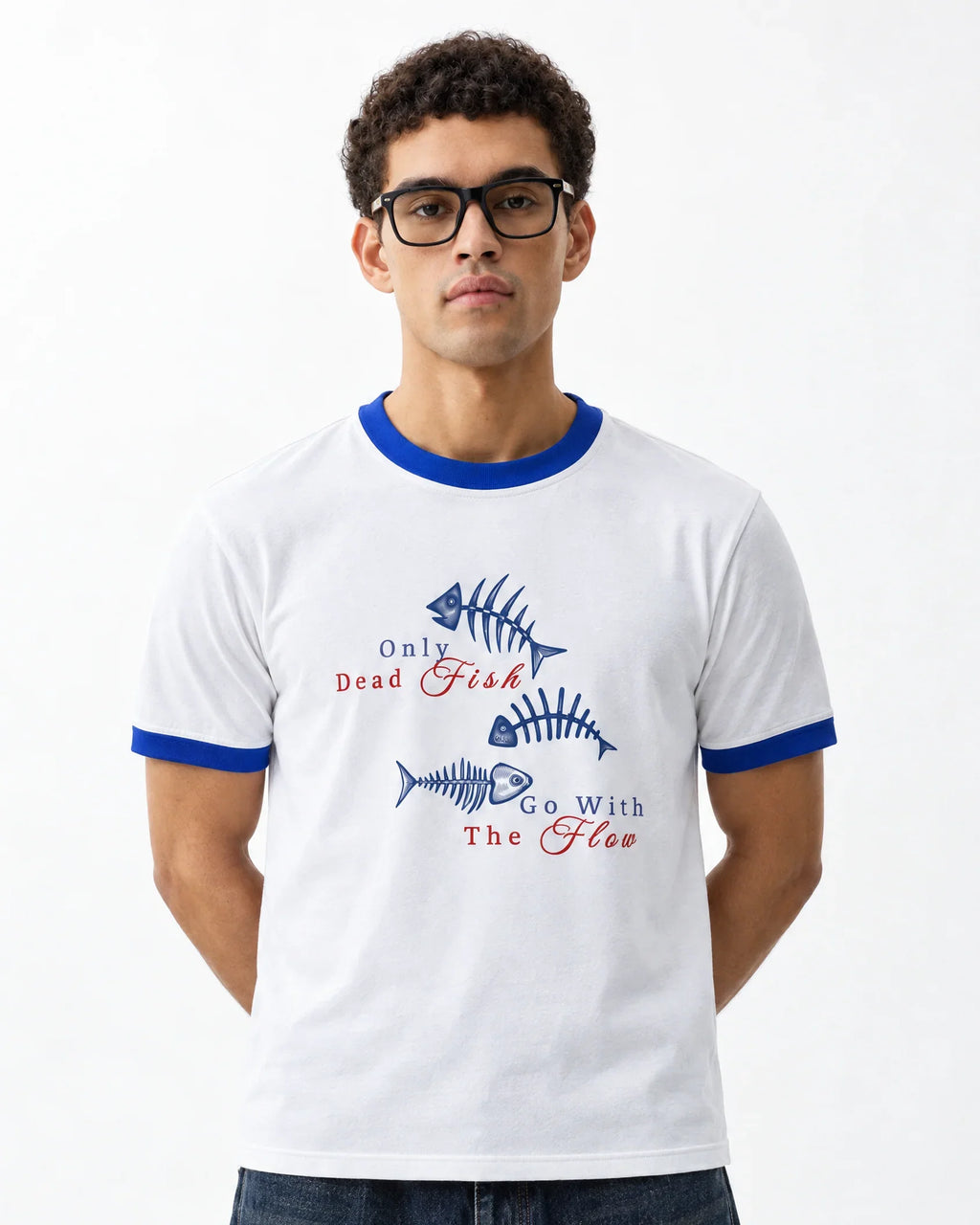 Dead Fish Ringer Tee — front view on model