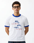 Dead Fish Ringer Tee — front view on model