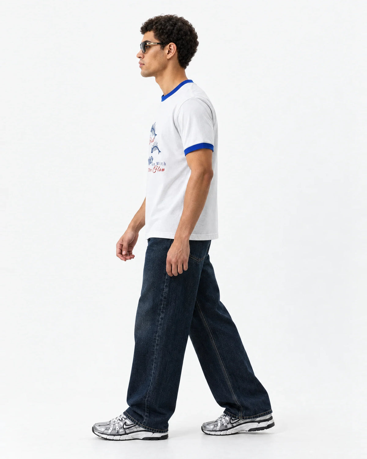 Dead Fish Ringer Tee — side view on model