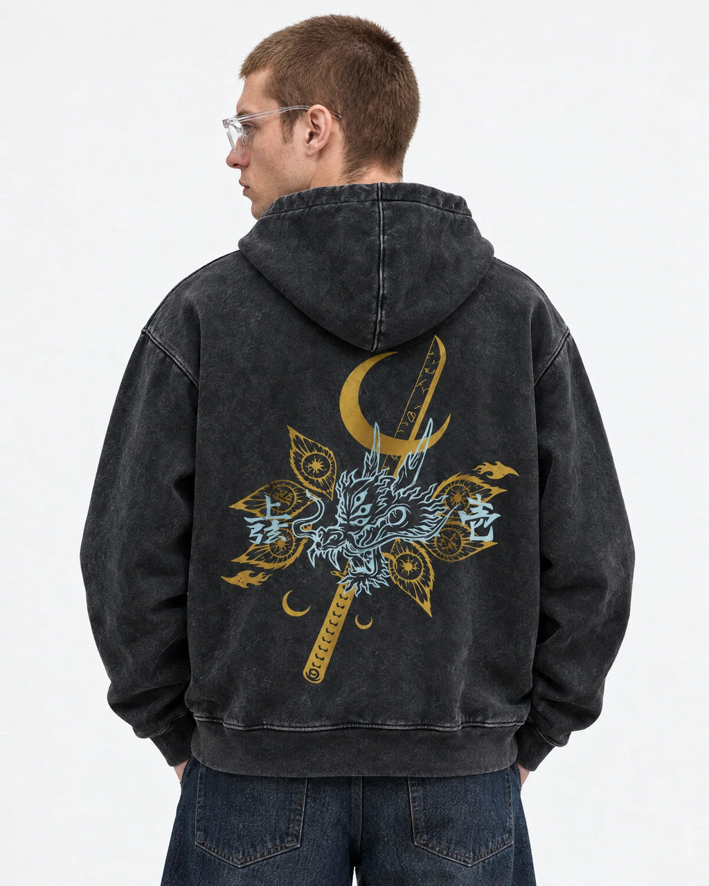 Demon slayer acid wash hoodie - back view