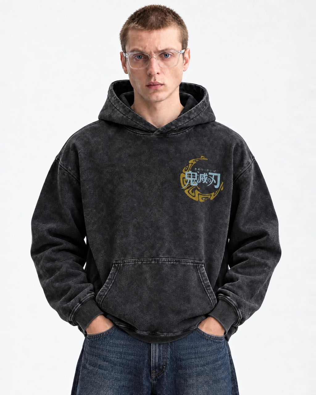 Demon slayer acid wash hoodie - front view