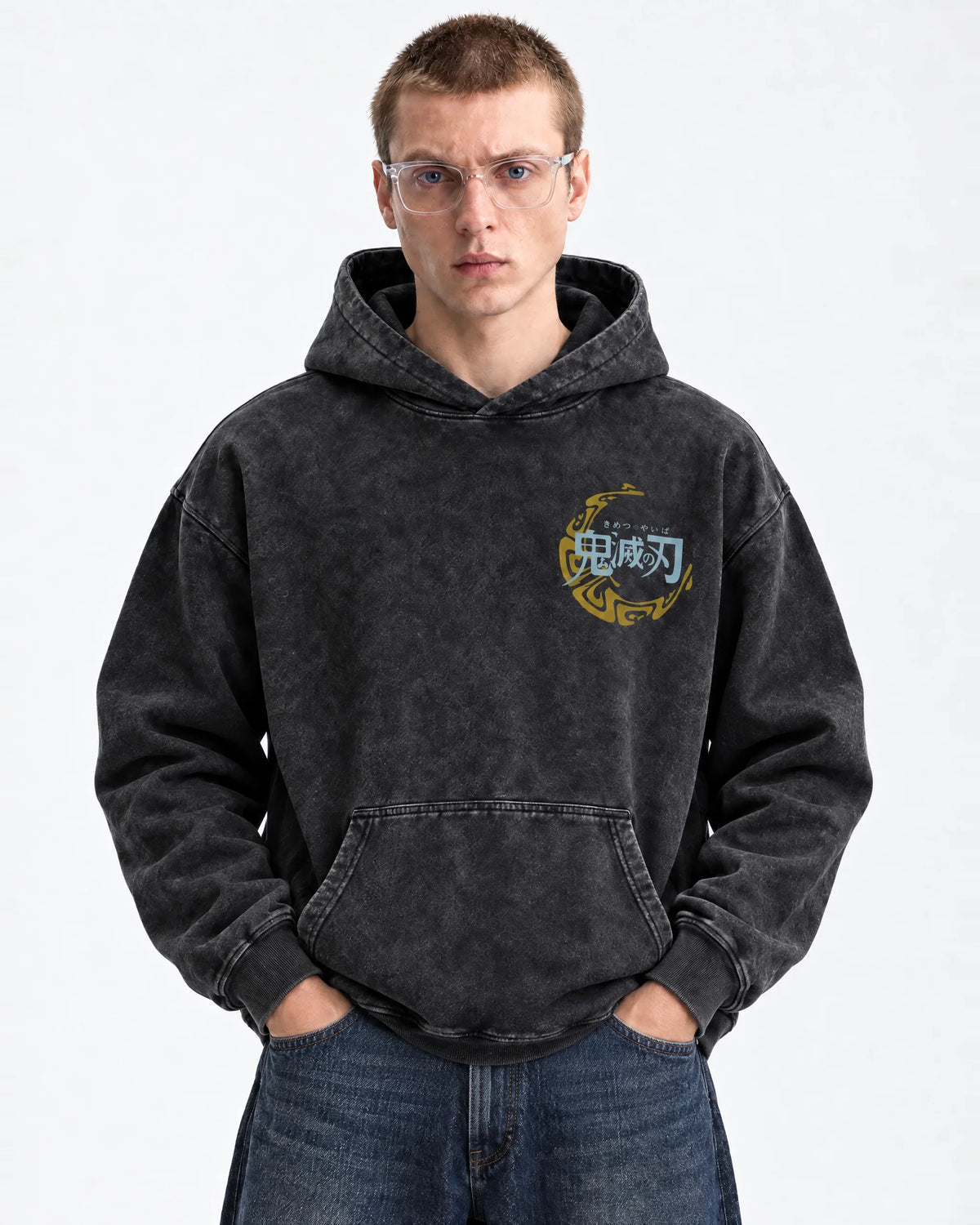 Demon slayer acid wash hoodie - front view