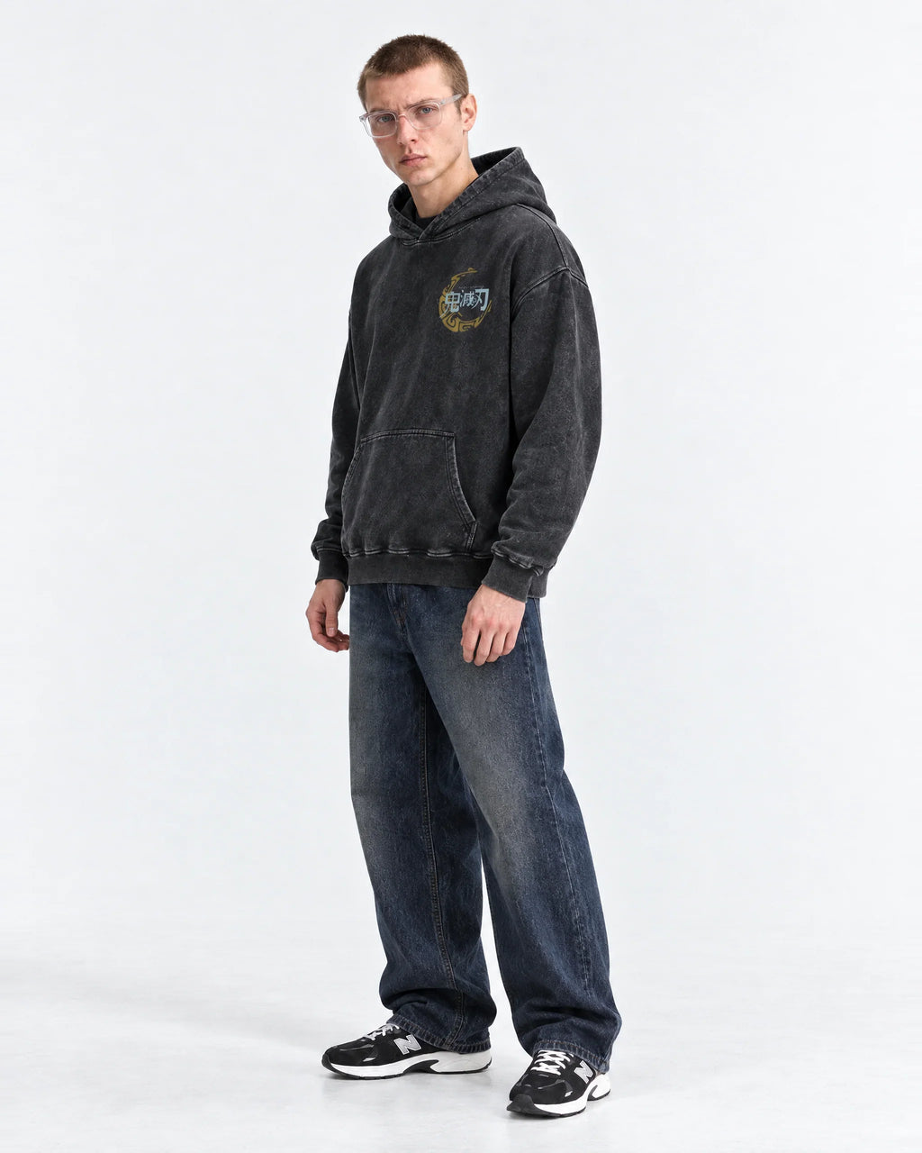Demon slayer acid wash hoodie - full-body view