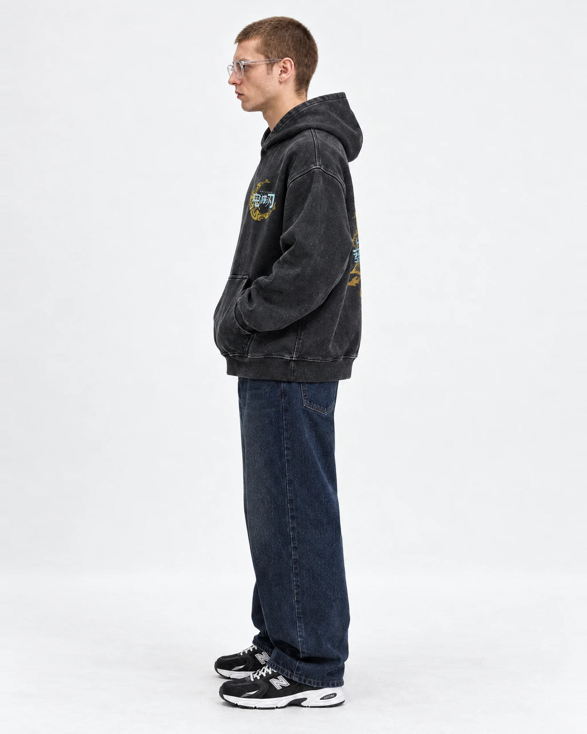 Demon slayer acid wash hoodie - side view