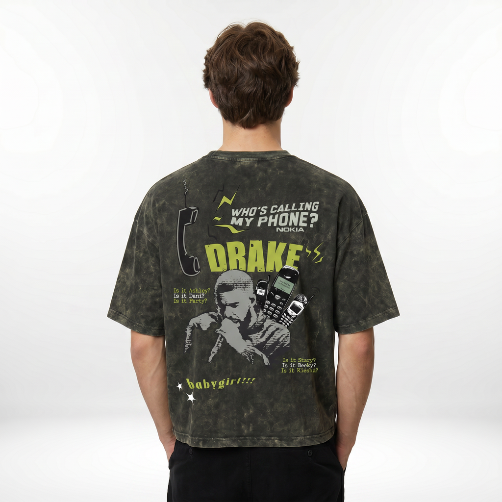 Who’s Calling Drake Boxy Acid Wash Tee