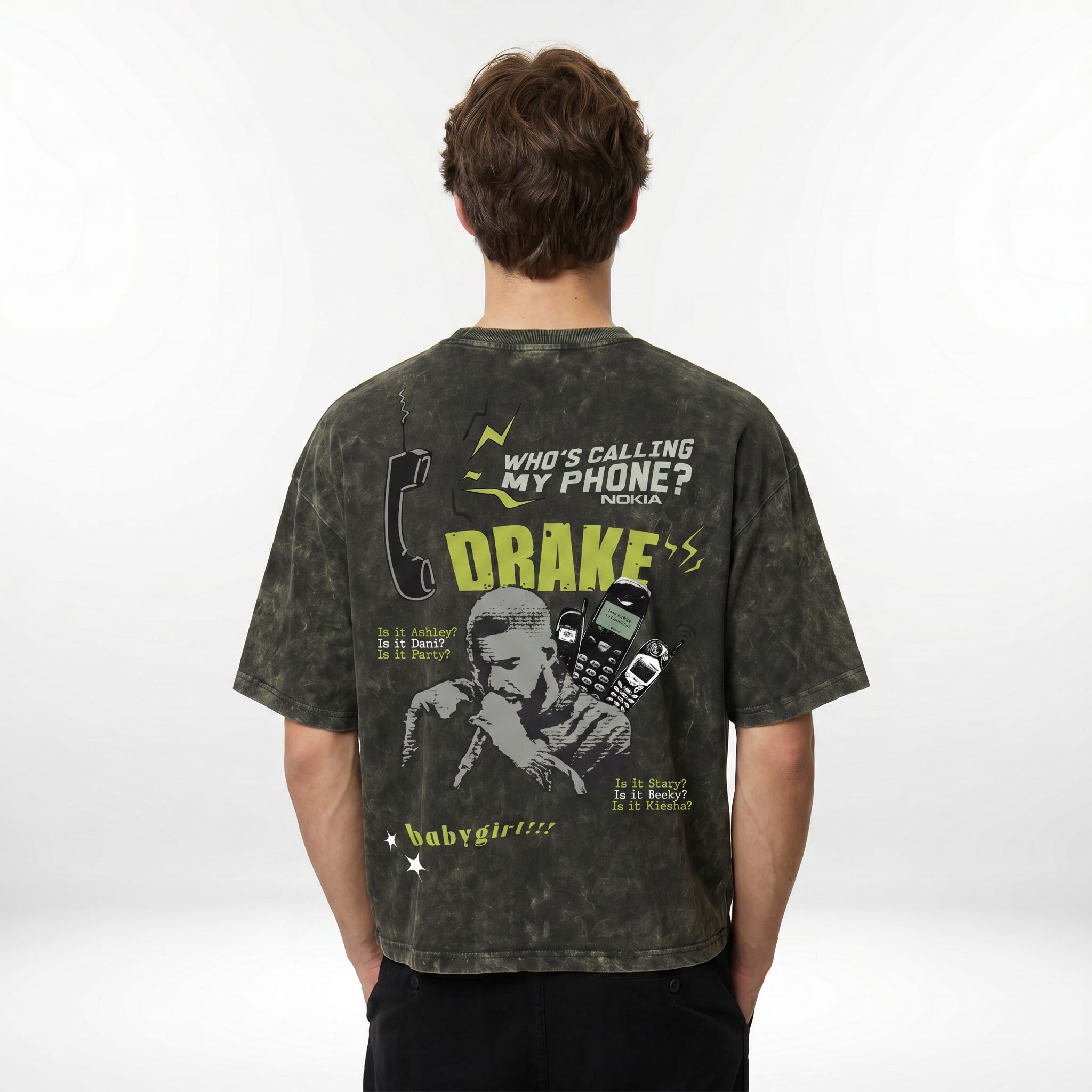 Who’s Calling Drake Boxy Acid Wash Tee