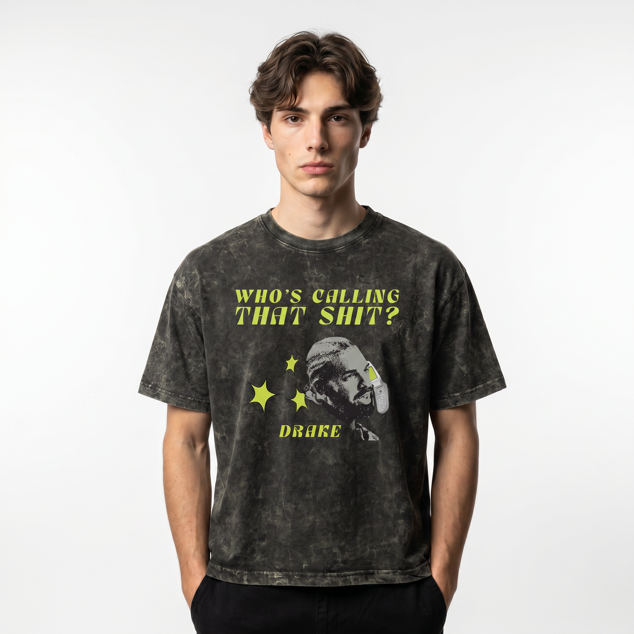 Who’s Calling Drake Boxy Acid Wash Tee