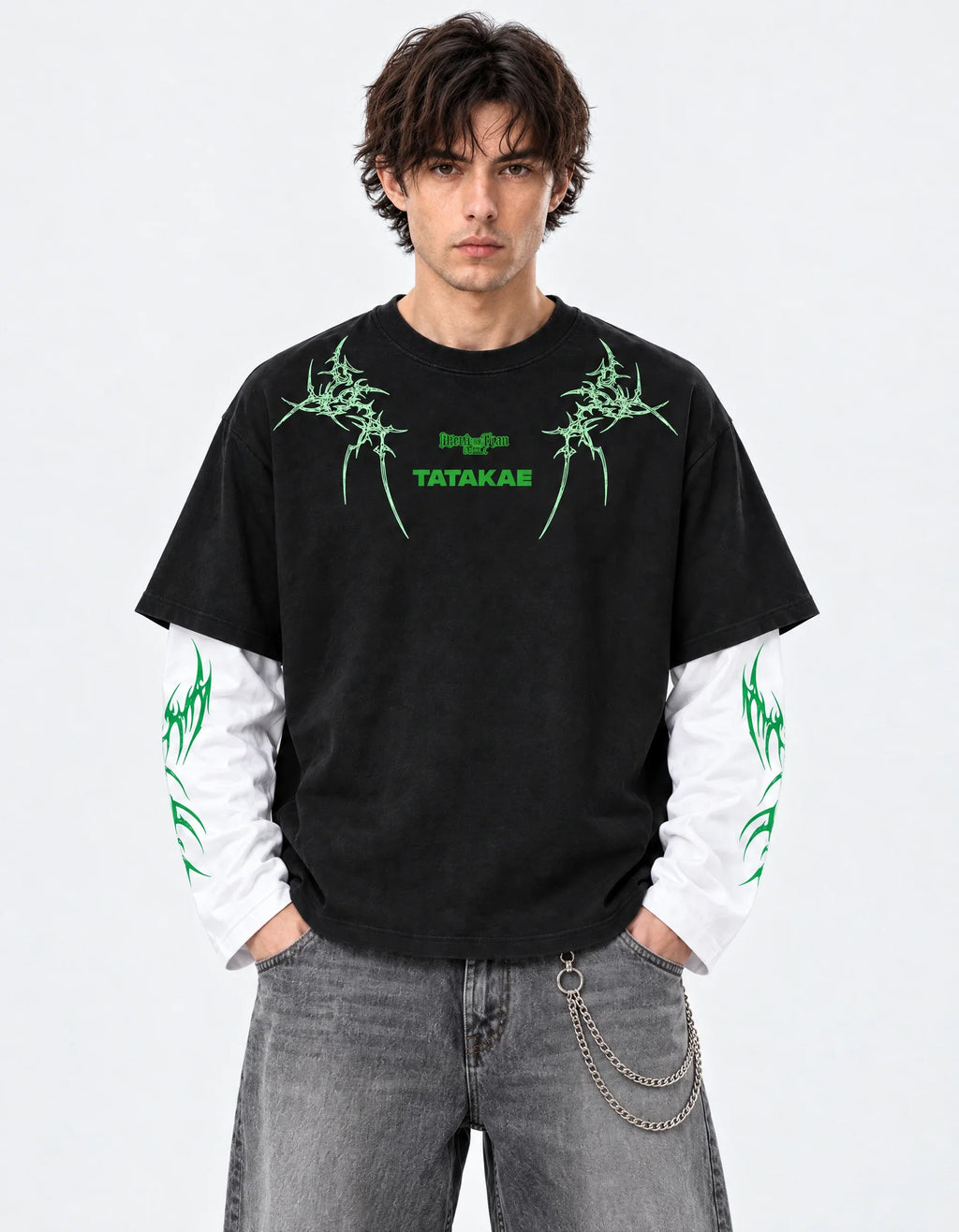 Eren Designed B&W Long Sleeve T-shirt — front view