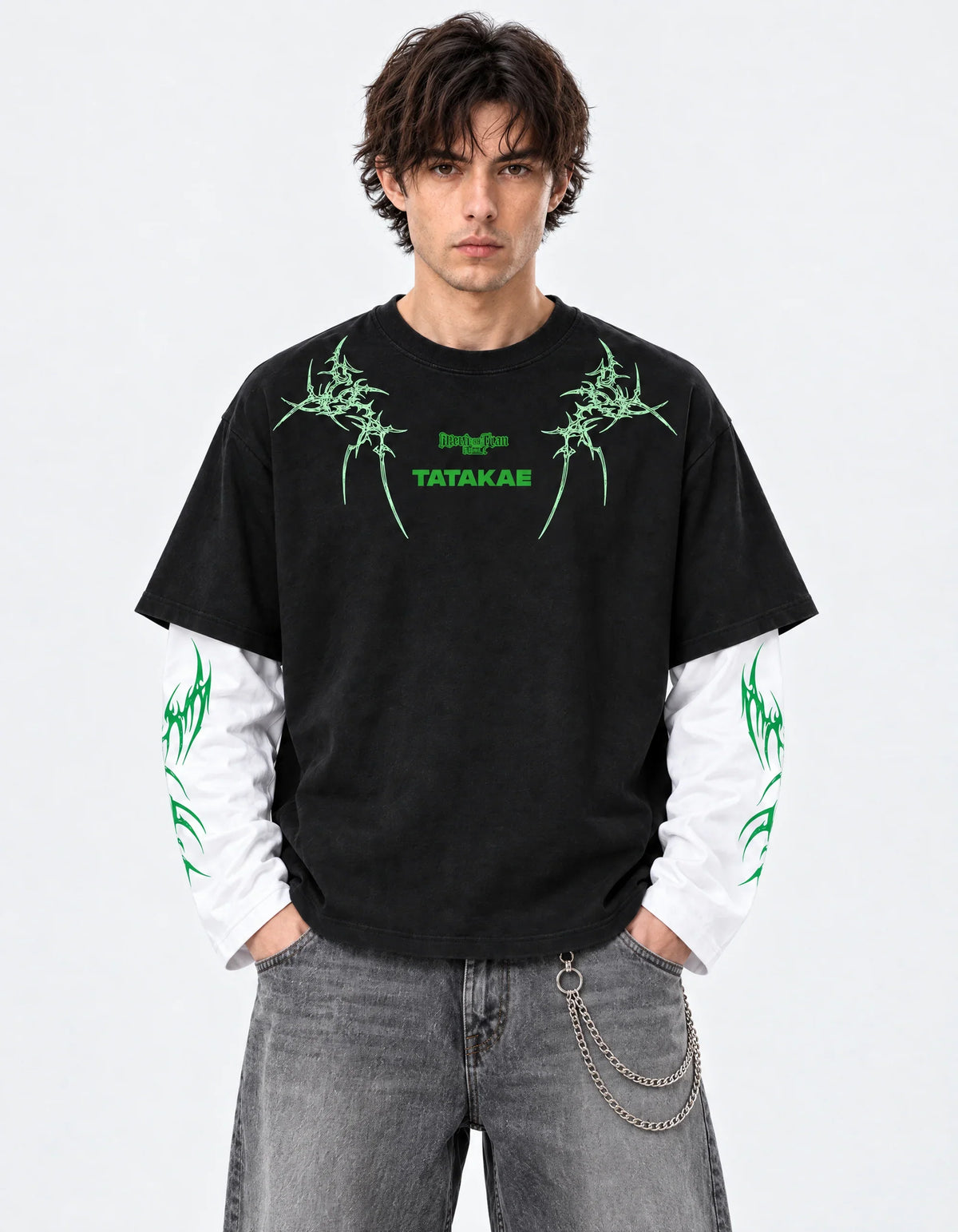 Eren Designed B&W Long Sleeve T-shirt — front view