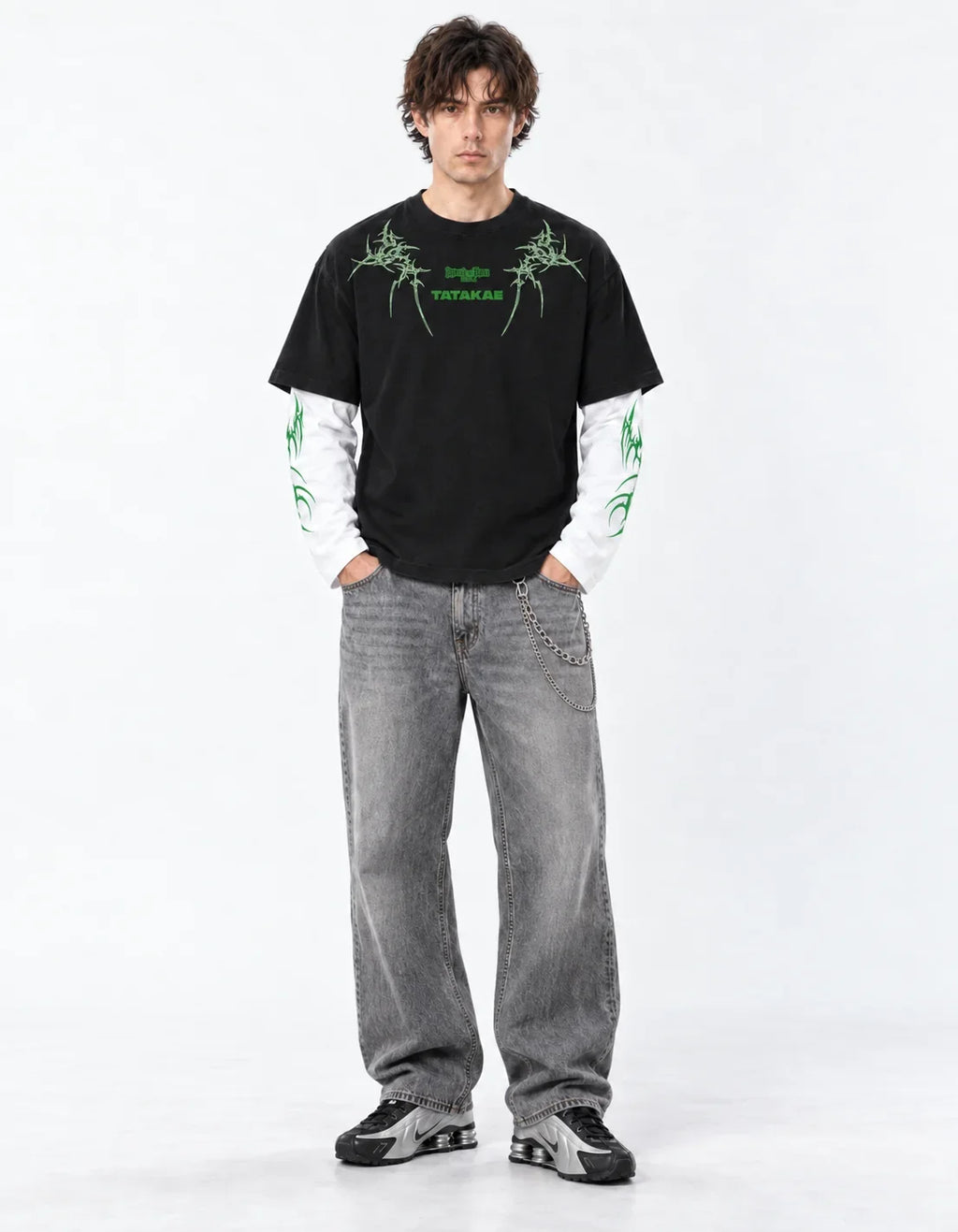 Eren Designed B&W Long Sleeve T-shirt — full-body view
