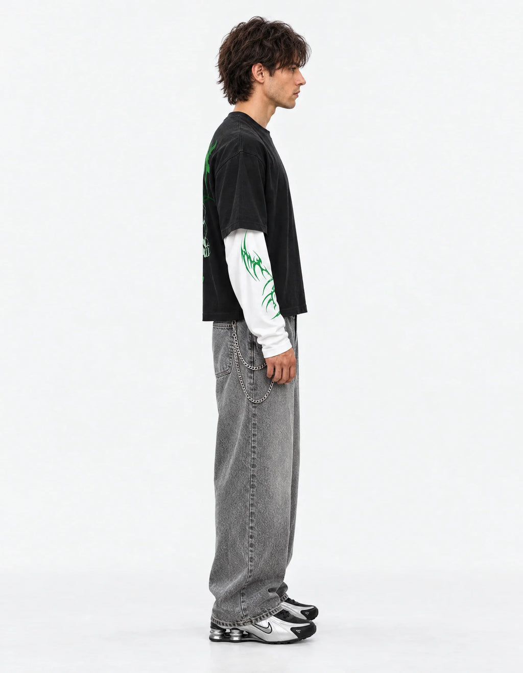 Eren Designed B&W Long Sleeve T-shirt — side view