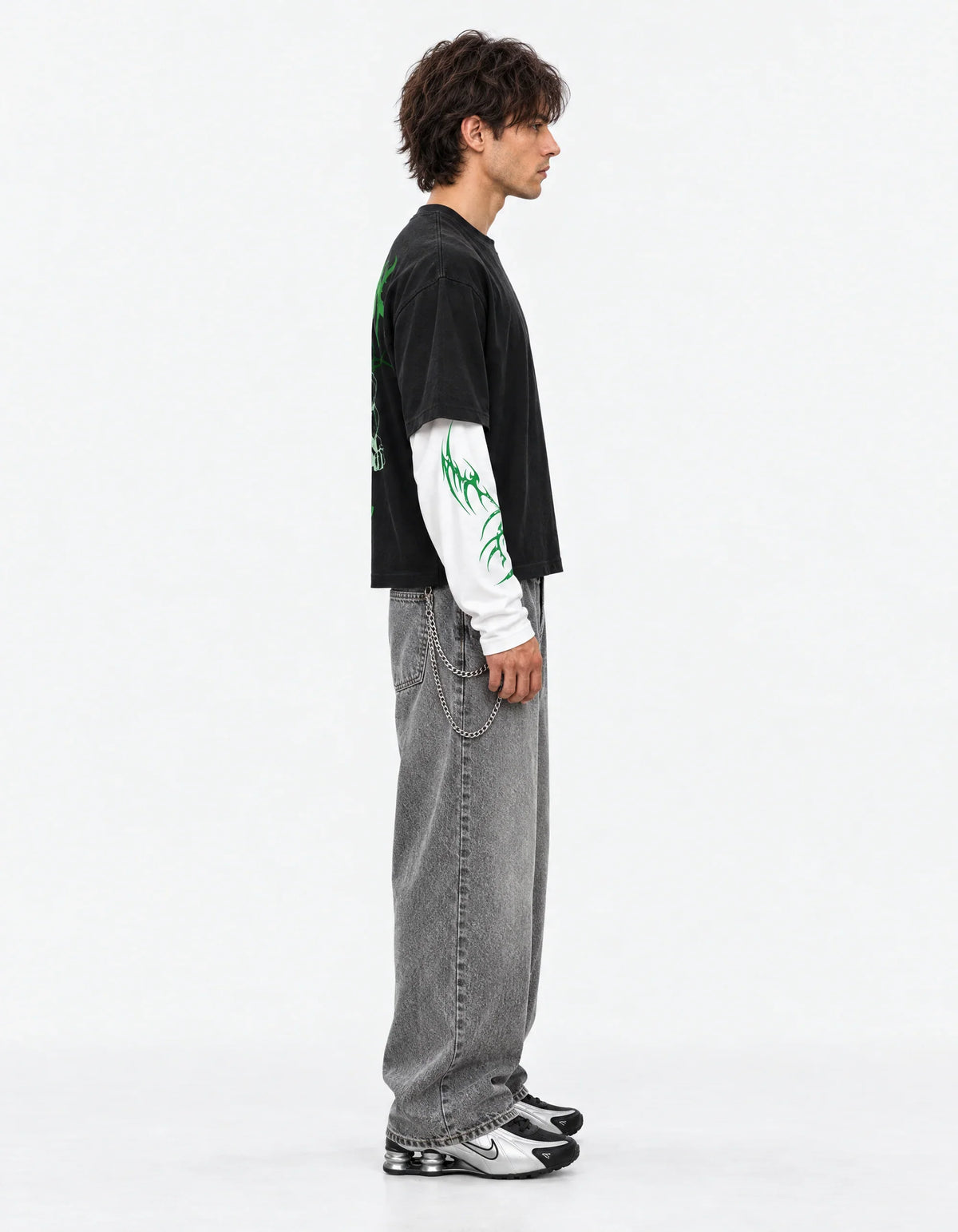 Eren Designed B&W Long Sleeve T-shirt — side view