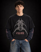 Sukuna Designed B&W Long Sleeve T-shirt — front view