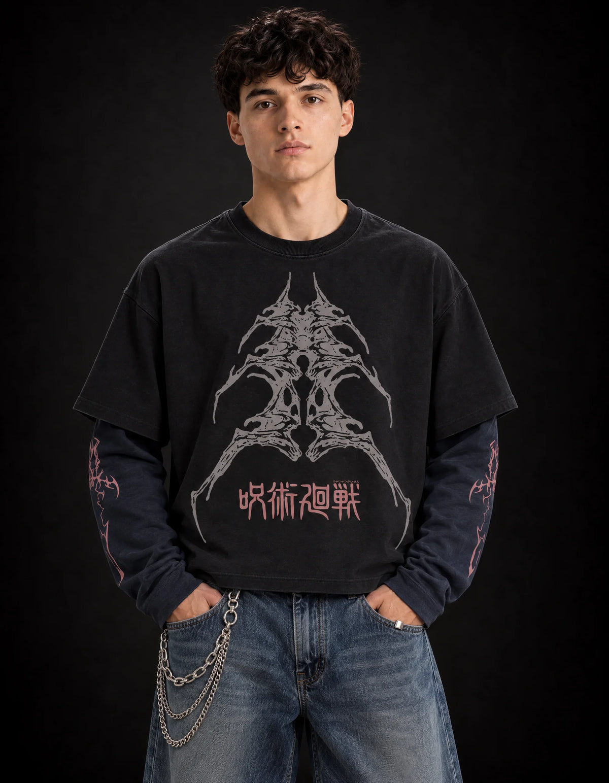 Sukuna Designed B&W Long Sleeve T-shirt — front view