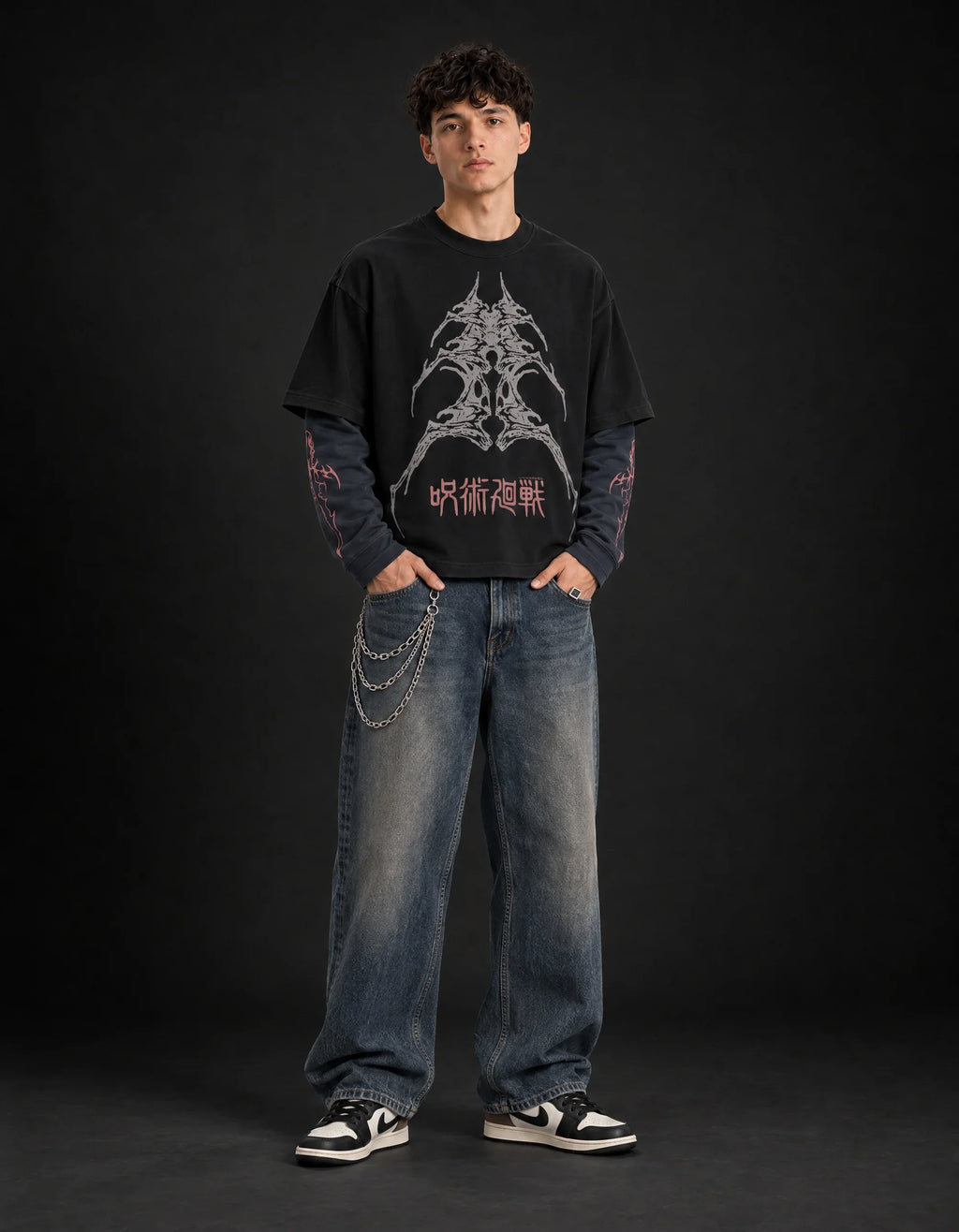 Sukuna Designed B&W Long Sleeve T-shirt — full-body view