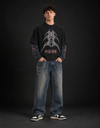 Sukuna Designed B&W Long Sleeve T-shirt — full-body view