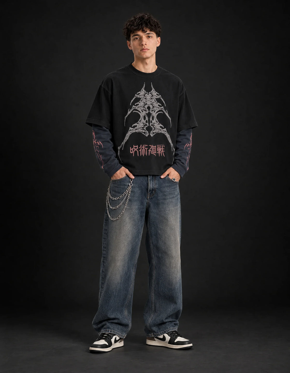 Sukuna Designed B&W Long Sleeve T-shirt — full-body view