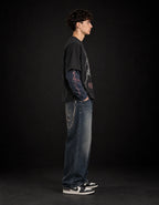 Sukuna Designed B&W Long Sleeve T-shirt — side view