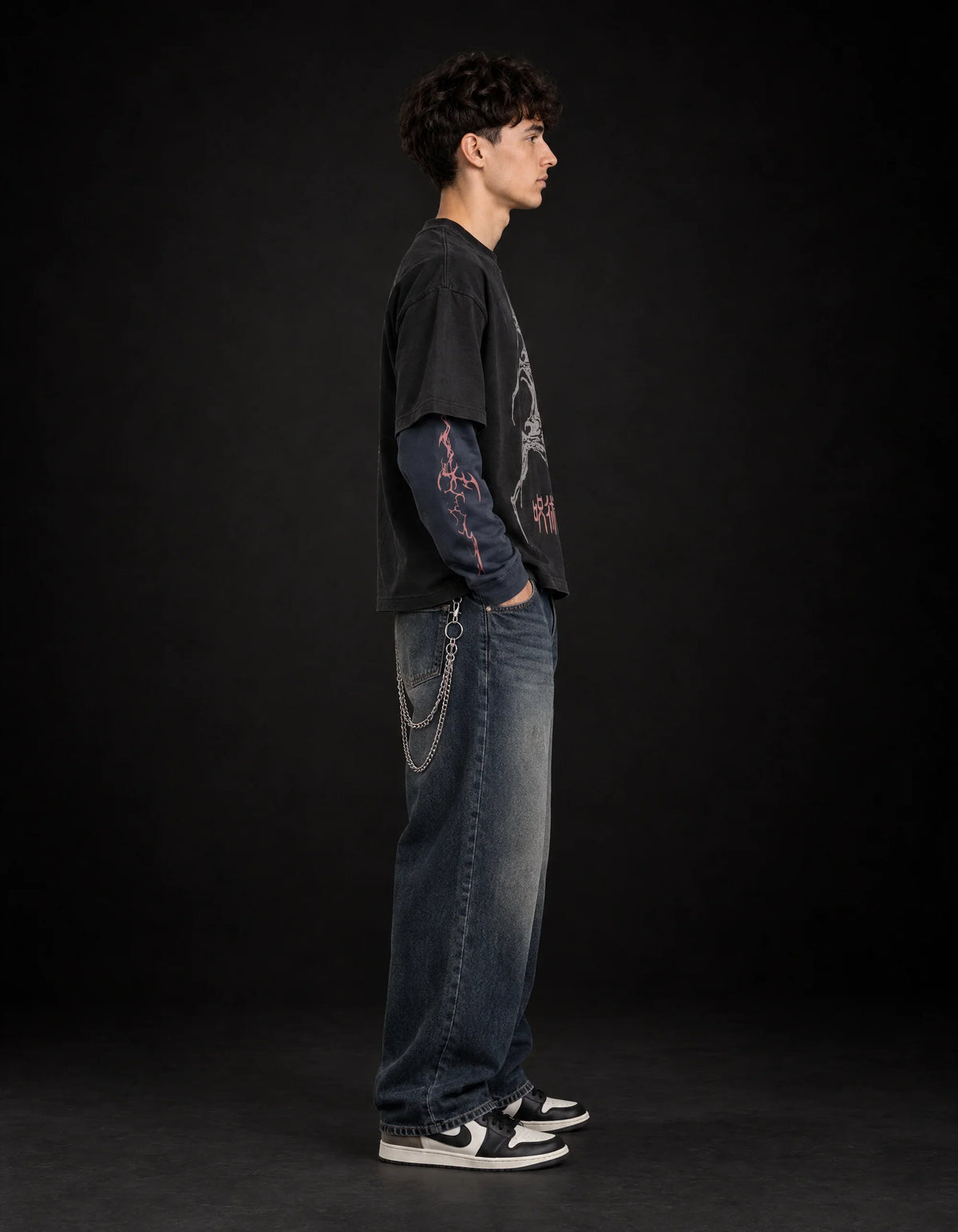 Sukuna Designed B&W Long Sleeve T-shirt — side view